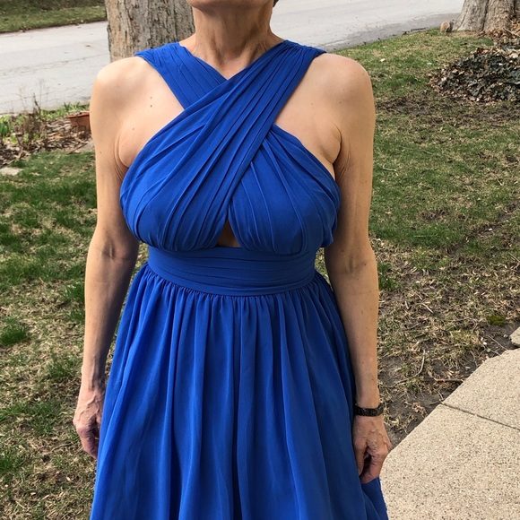 Blue Chiffon Cross Front Dress! NEW! - Picture 6 of 10